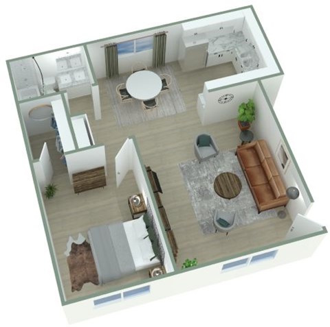 Floor plan for 1 bed, 1 bath, 687 sqft